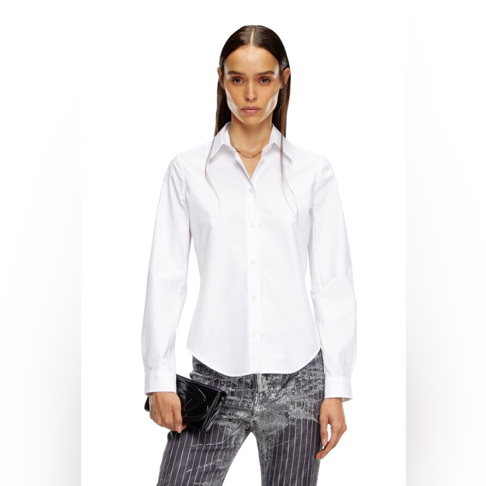 Diesel Women’s Logo Embroidered White Poplin Collar Shirt - C-Gisel-P1